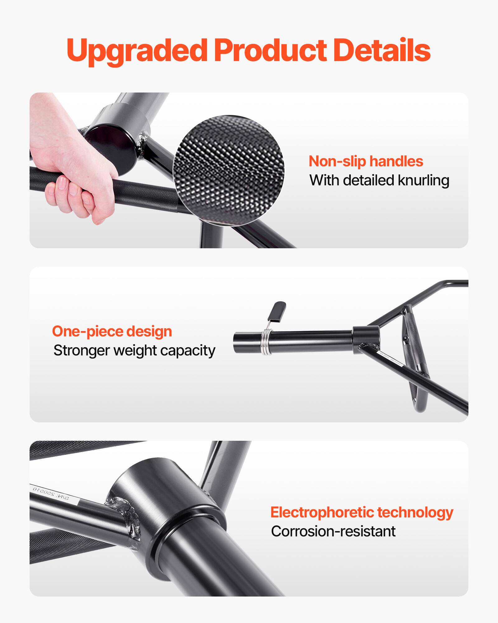 Upgraded Product Details

- Non-slip handles
  - With detailed knurling

- One-piece design
  - Stronger weight capacity

- Electrophoretic technology
  - Corrosion-resistant