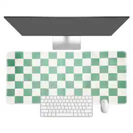 Unique Bargains - Checkered Desk Mat, 27.6x11.8 Inch Mouse Pad, Non-Slip Rubber, Stitched Edges, Soft, for Computer/Laptop - Green/White