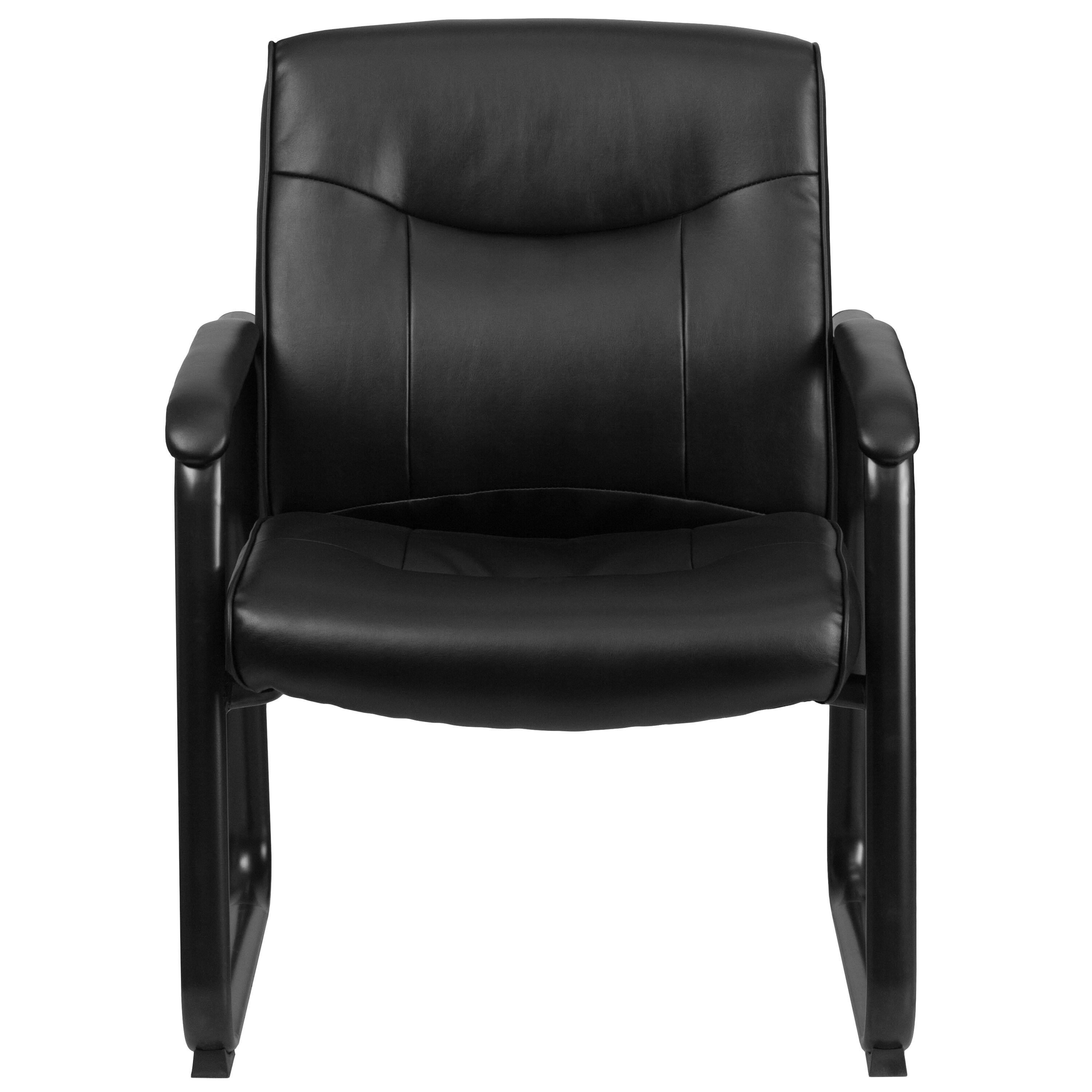 Alt View 7. Emma + Oliver - Big & Tall 500 lb. Rated Leather Executive Side Reception Chair with Clean Line Stitching and Sled Base - Black.
