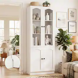 Aheaplus - 80'' Tall Bookcase with Doors, 23.6'' Width Bookcase with 5-Tier Shelves - White