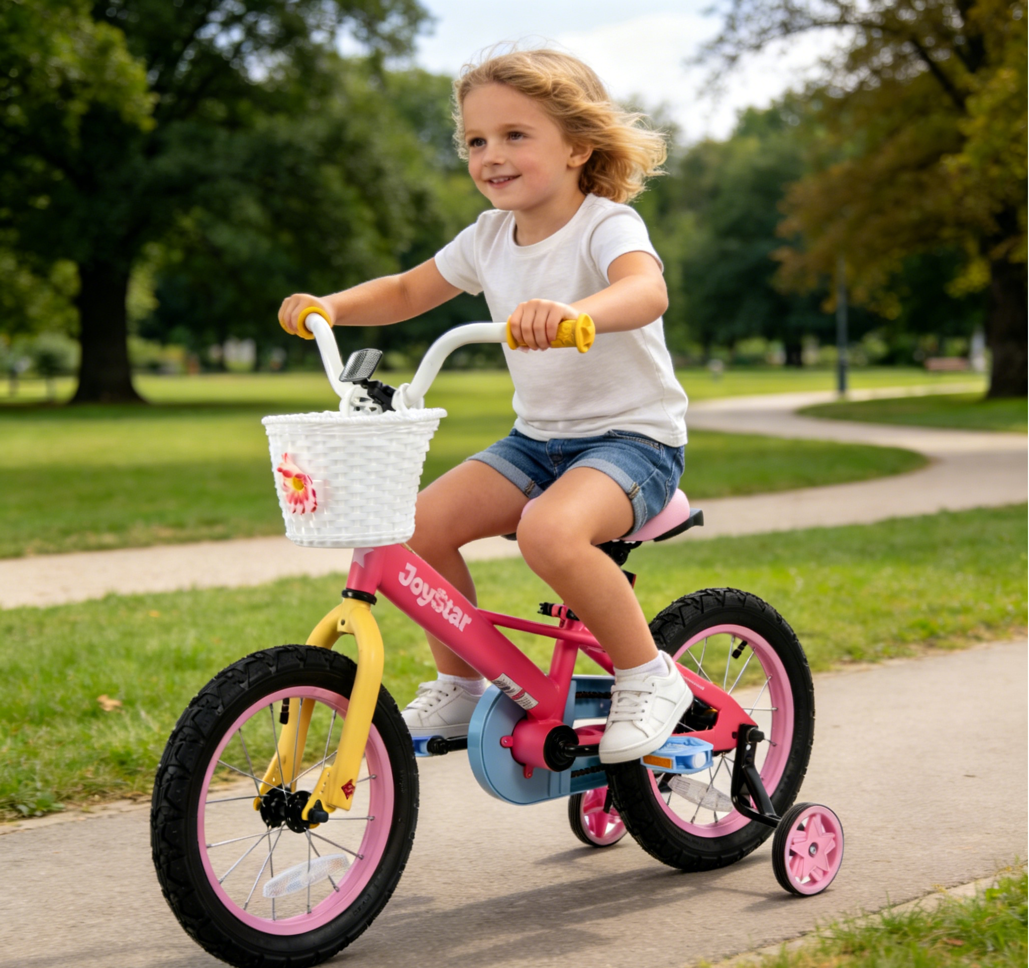 Angle. JOYSTAR - JOYSTAR Macarons 12" Kids Bike with Training Wheels Basket, Coaster Brake Child's Bike for 2-4 Years Old Boys Girls Pink - Pink.