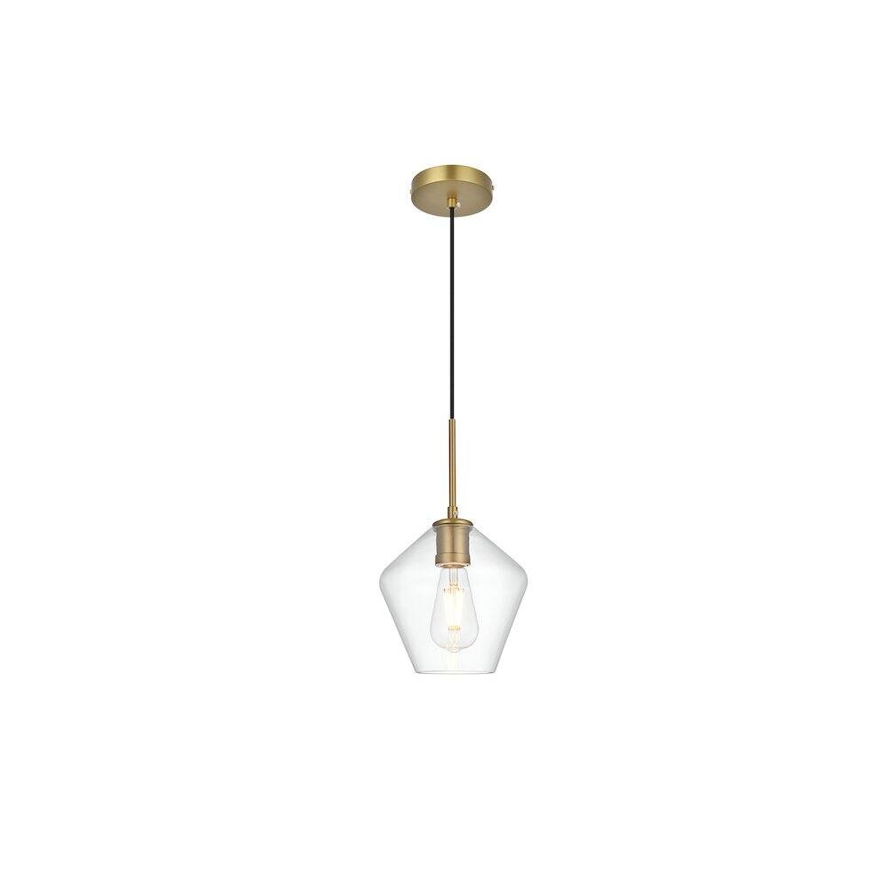 Alt View 1. Living District - Gene 8 Inch Pendant Clear Shade in Satin Gold - Satin Gold And Clear.