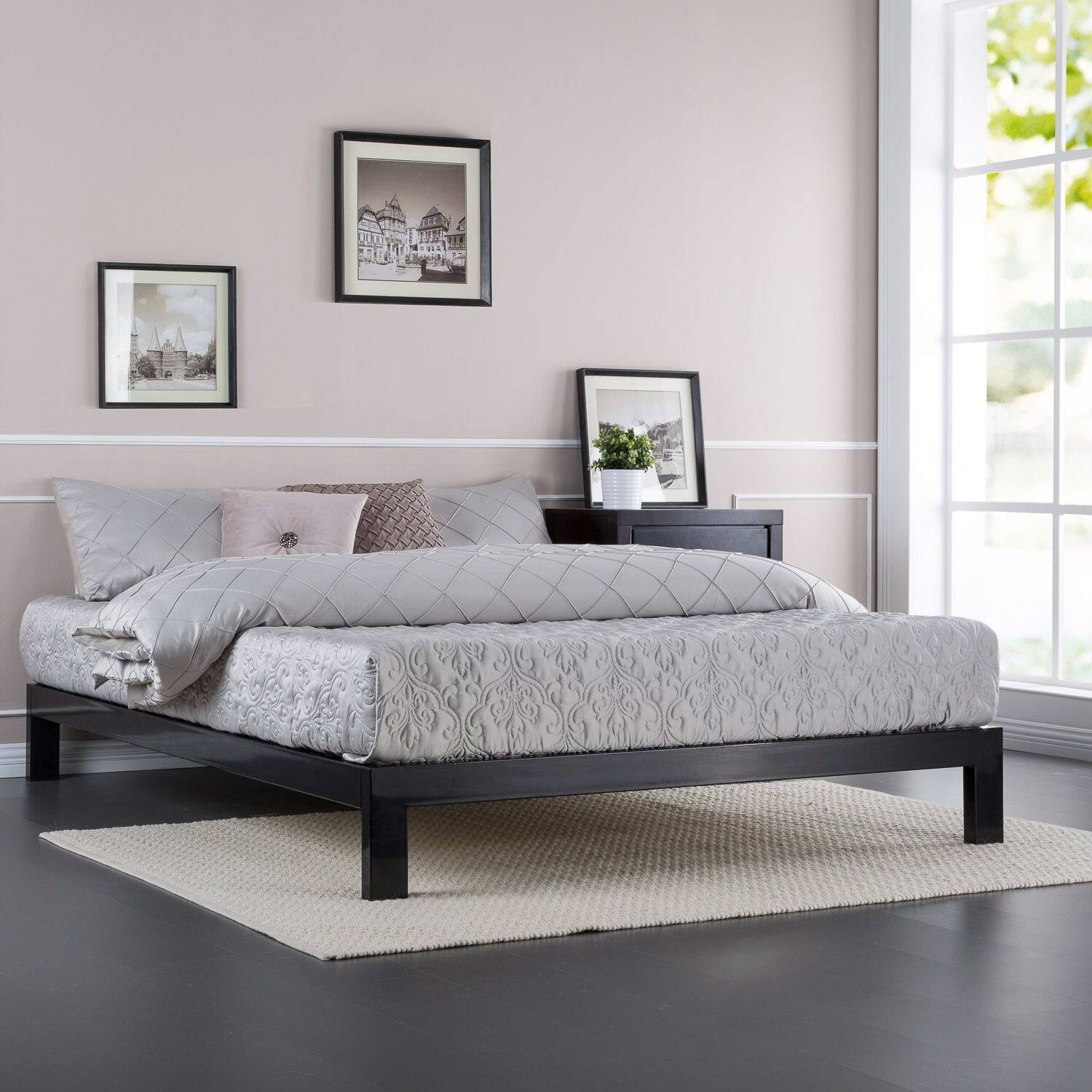 Left. Hivvago - Hivvago King size Modern Metal Platform Bed Frame with Wood Slats - Black.
