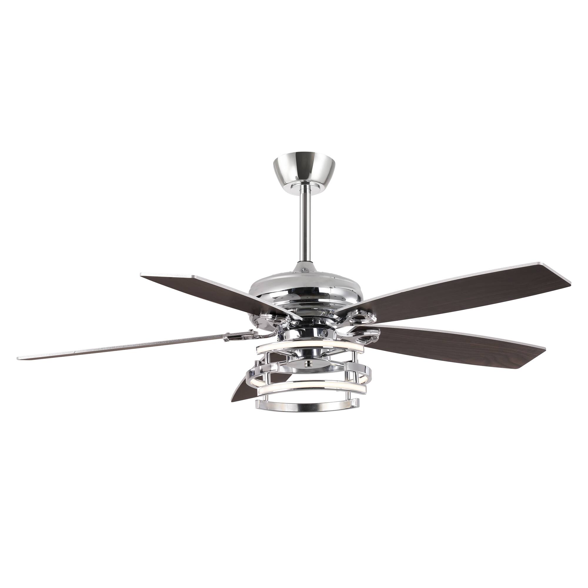 Alt View 8. Parrot Uncle - 52"  Modern Chrome Downrod Mount Dimmable LED Ceiling Fan with Remote and Reversible Blades - Chrome.