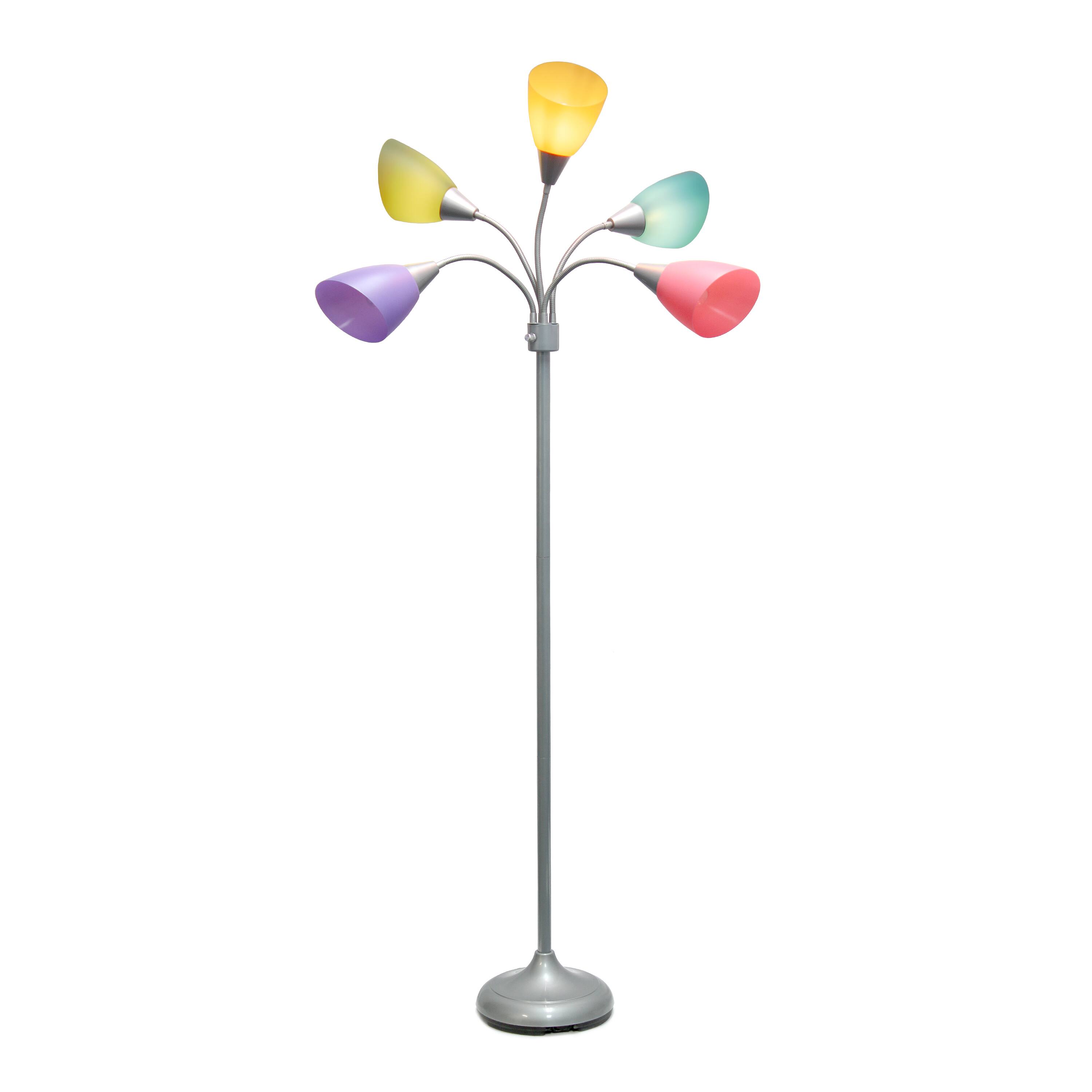 Alt View 14. Simple Designs - 5 Light Adjustable Gooseneck Floor Lamp - Silver/Fun Multicolored Shades.