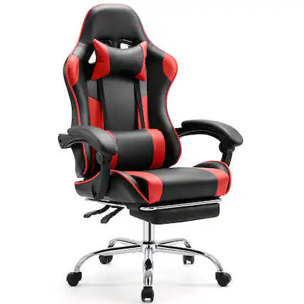 Front. Bestier - Gaming Chair - PU Leather Fixed up Armrest Lumbar Support Ergonomic Reclining PC Chair With Rocking Mode & Footrest - Red.
