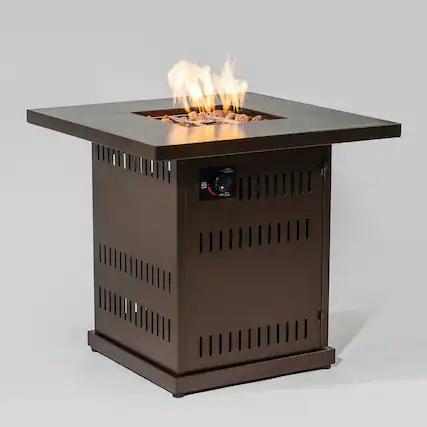 Front. Resenkos - 50000 BTU 28" Square Steel Propane Gas Fire Pit Table - Brown, for Outdoor Patio Deck Garden Courtyard.