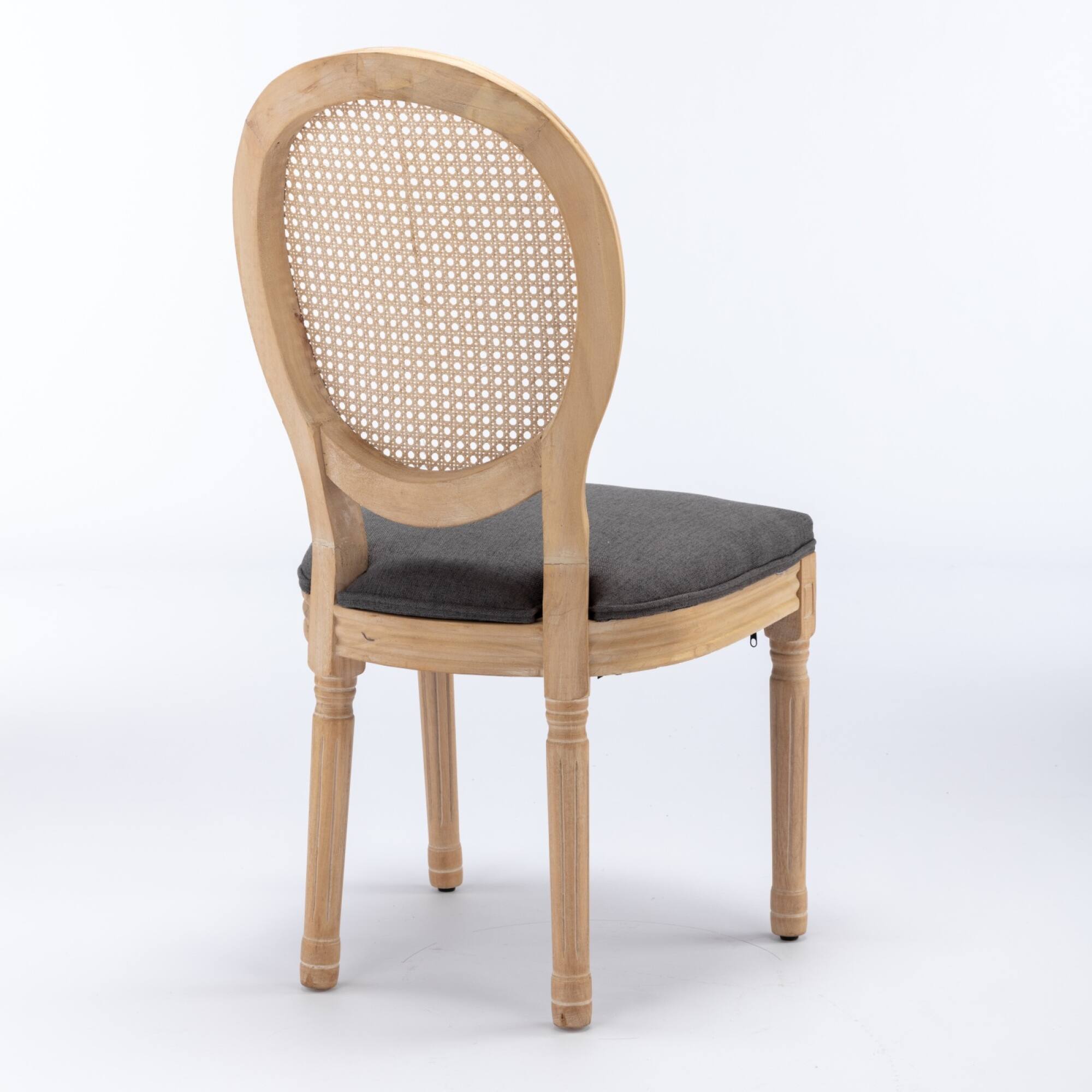 Alt View 1. GOODSILO - French Style Solid Wood Dining Chairs with Linen Upholstery and Rattan Backrest, Set of 2 - Gray.