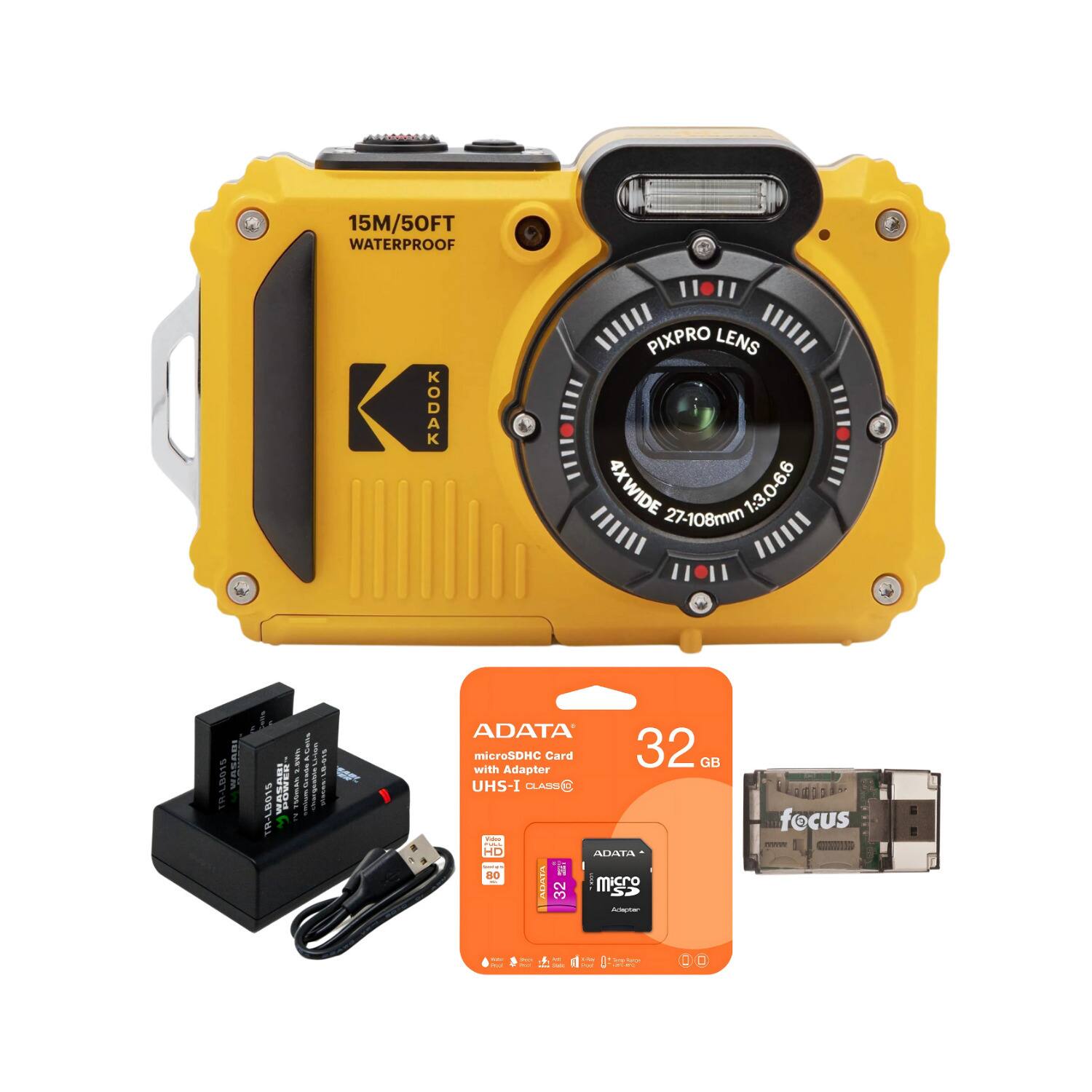 15M/50FT WATERPROOF KODAK PIXPRO LENS 4XWIDE 27-108mm 1:3.0-6.6 L0015 OUSUE I SS IAL0015 INUdOM HPR PAS I ! | ADATA microSDHC Card 32 GB with Adapter UHS-I CLASS - ALIA