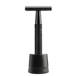 Dazzed Corner - Double Edge Safety Razor with Stand, 10 Blades, Reusable Metal - Matte Black
