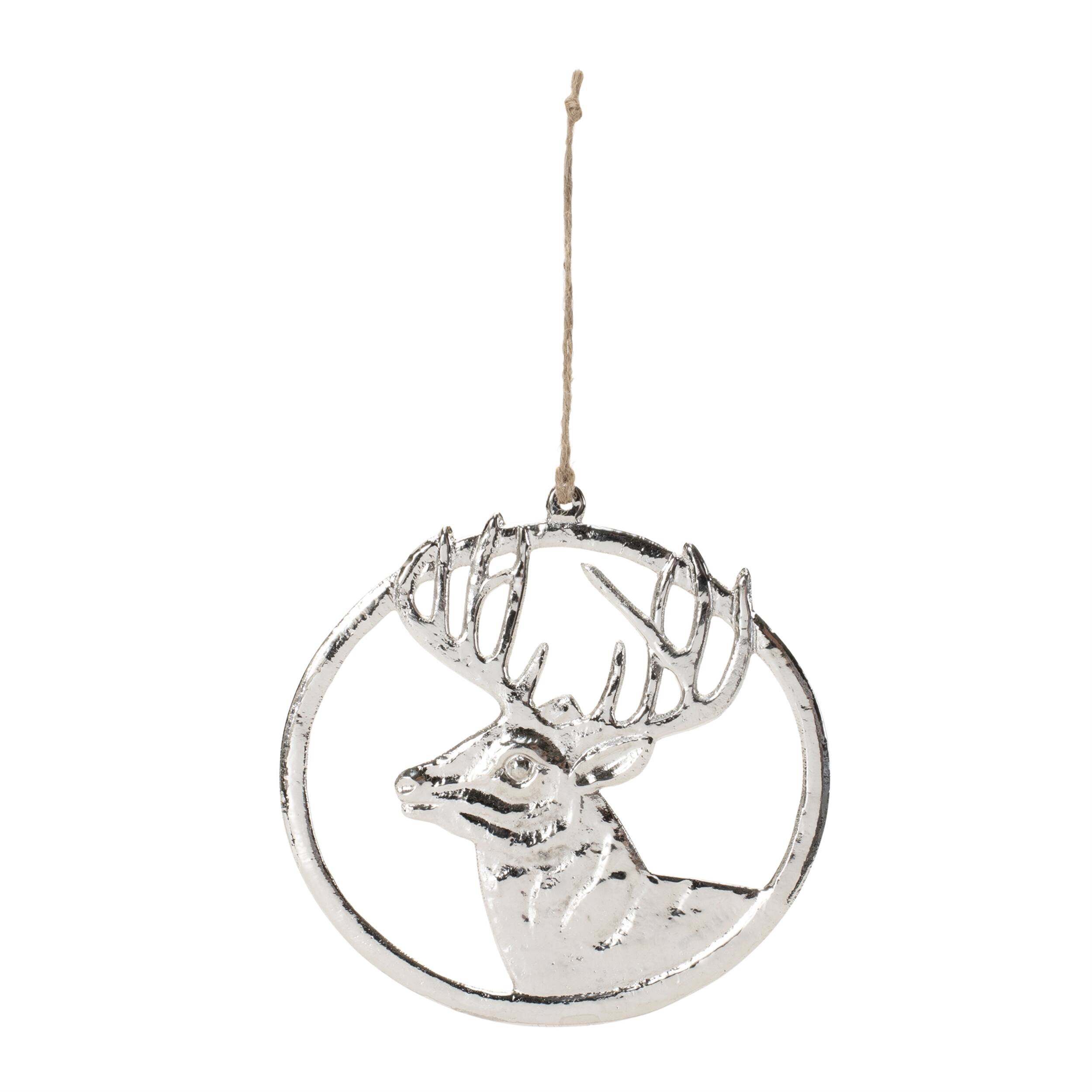 Angle. BreeBe - Deer Mount Ornament (Set of 12) - Nickel.
