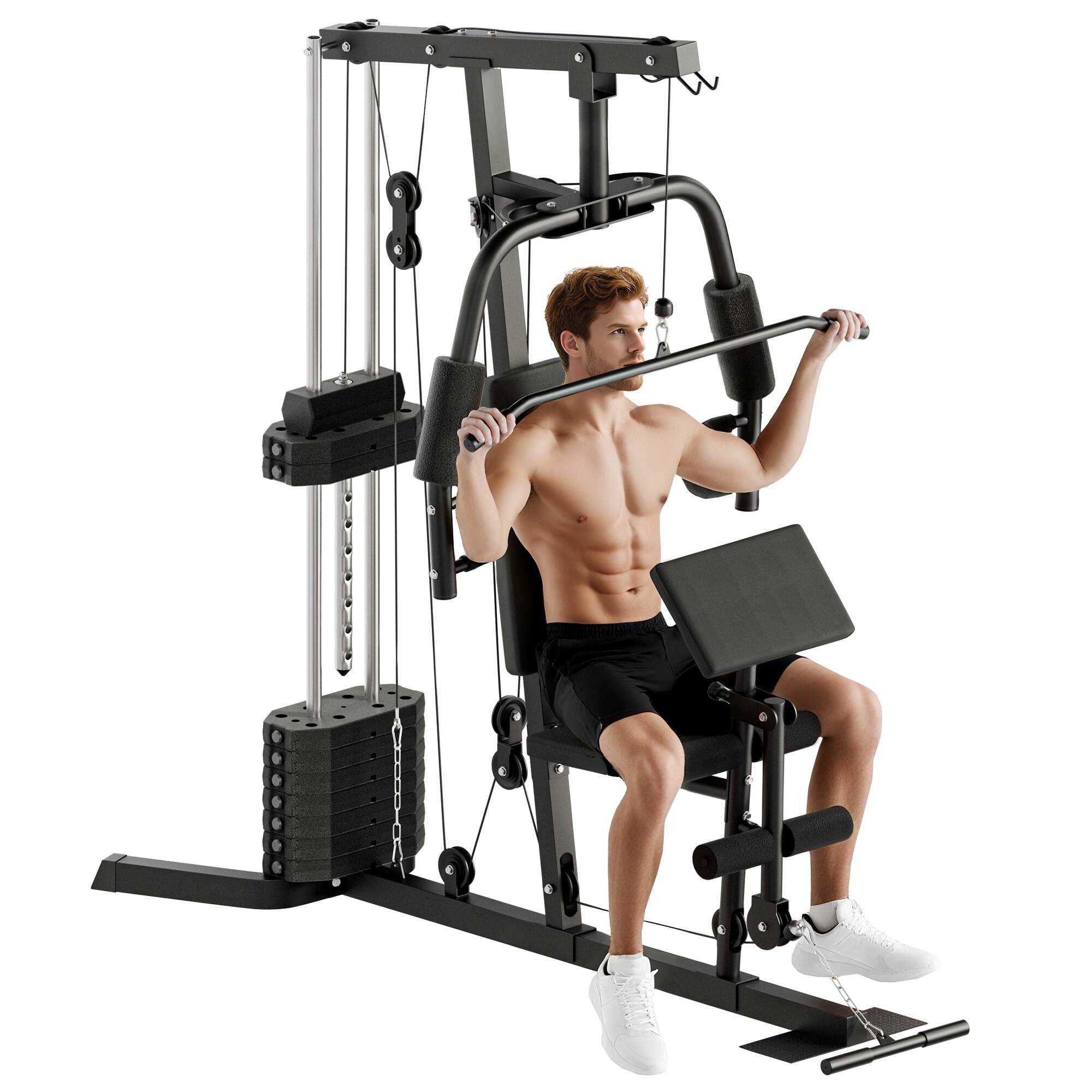 Front. Soozier - Home Gym System, Multifunction Workout Station with 100Lbs Weight Stack, 100Lbs Resistance - Black.