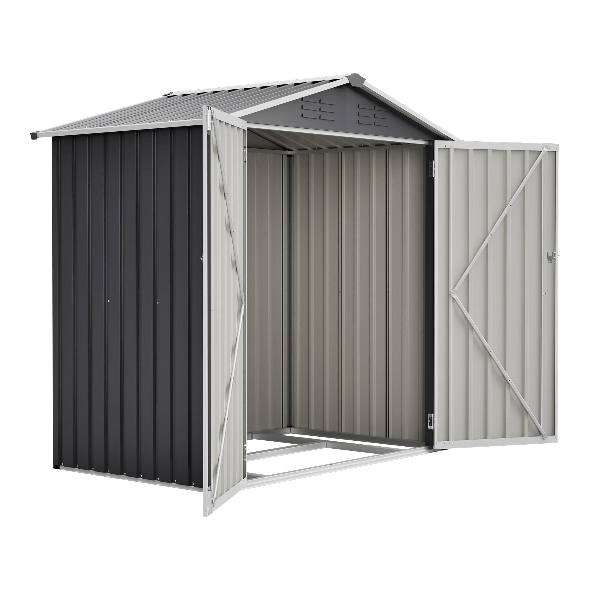 Alt View 6. Mondawe - 6 x 4 FT Metal Outdoor Storage Shed with Lockable Door - Gray.