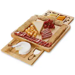 Casafield - Bamboo Cheese Board Gift Set with 2 Trays and 4 Knives - Natural