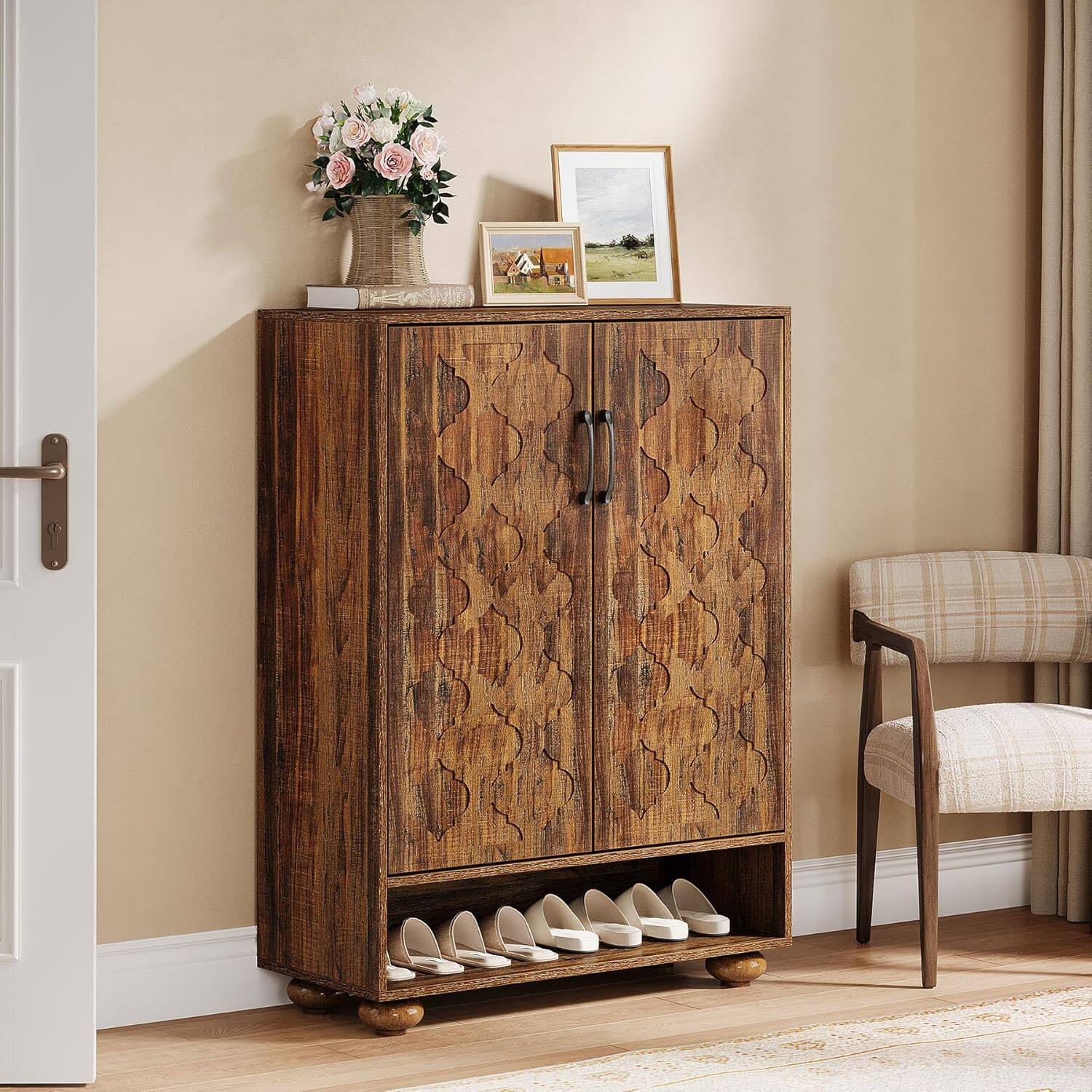 Alt View 1. Tribesigns - Office Storage Cabinet with Solid Wood Construction, for Everyday Organization in Workspaces and Office Reception Areas - Brown.