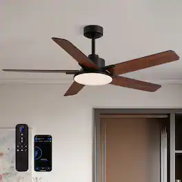 Siljoy - 52 Inch Ceiling Fans with Lights and Remote Control, Modern Ceiling Fan with Dimmable LED, 6 Speeds, Timer ( 5-Blade ) - Black