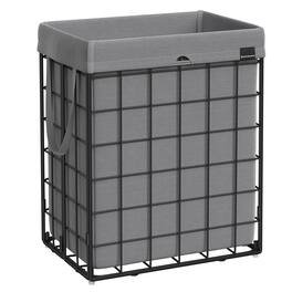 Songmics Home - 90L Laundry Basket, Collapsible Washing Basket, Laundry Hamper, Removable and Washable Bag, Metal Wire Frame - Black and Gray