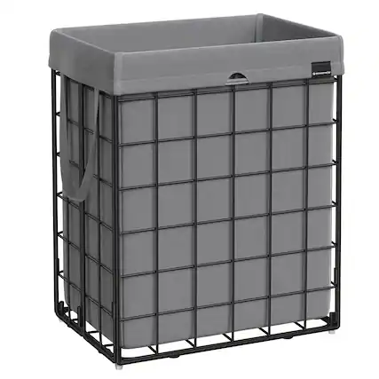 Front. Songmics Home - 90L Laundry Basket, Collapsible Washing Basket, Laundry Hamper, Removable and Washable Bag, Metal Wire Frame - Black and Gray.