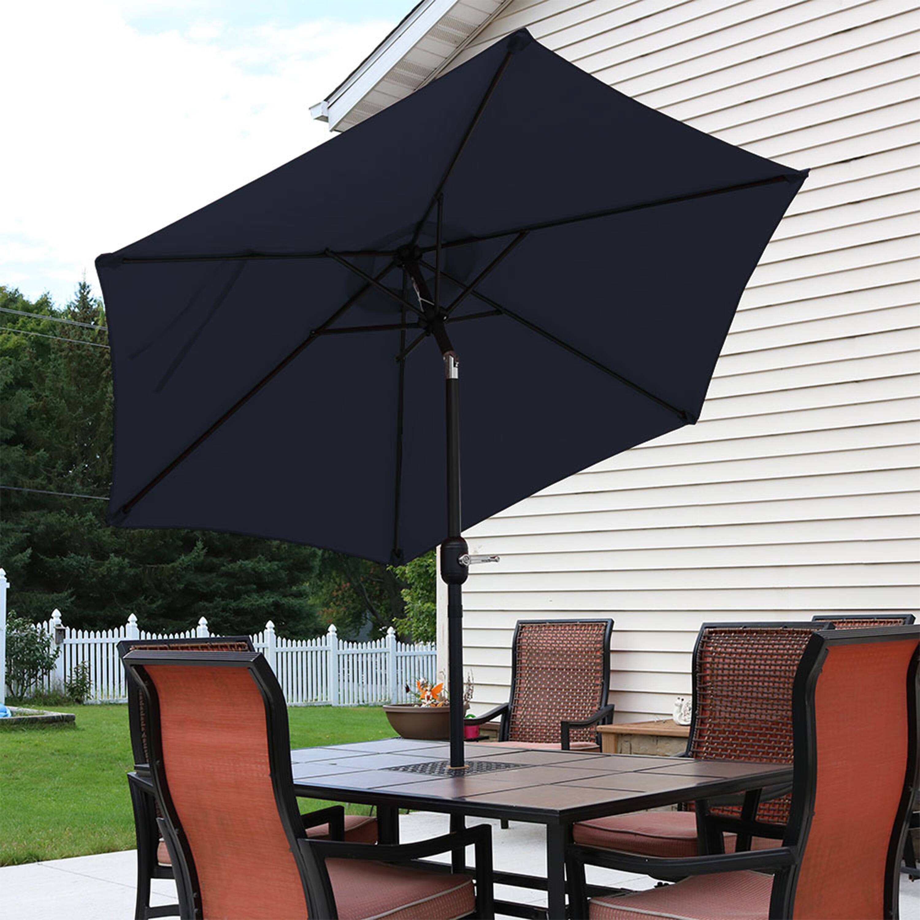 Alt View 6. Sunnydaze - 7.5 ft Aluminum Patio Umbrella with Tilt and Crank - Blue.
