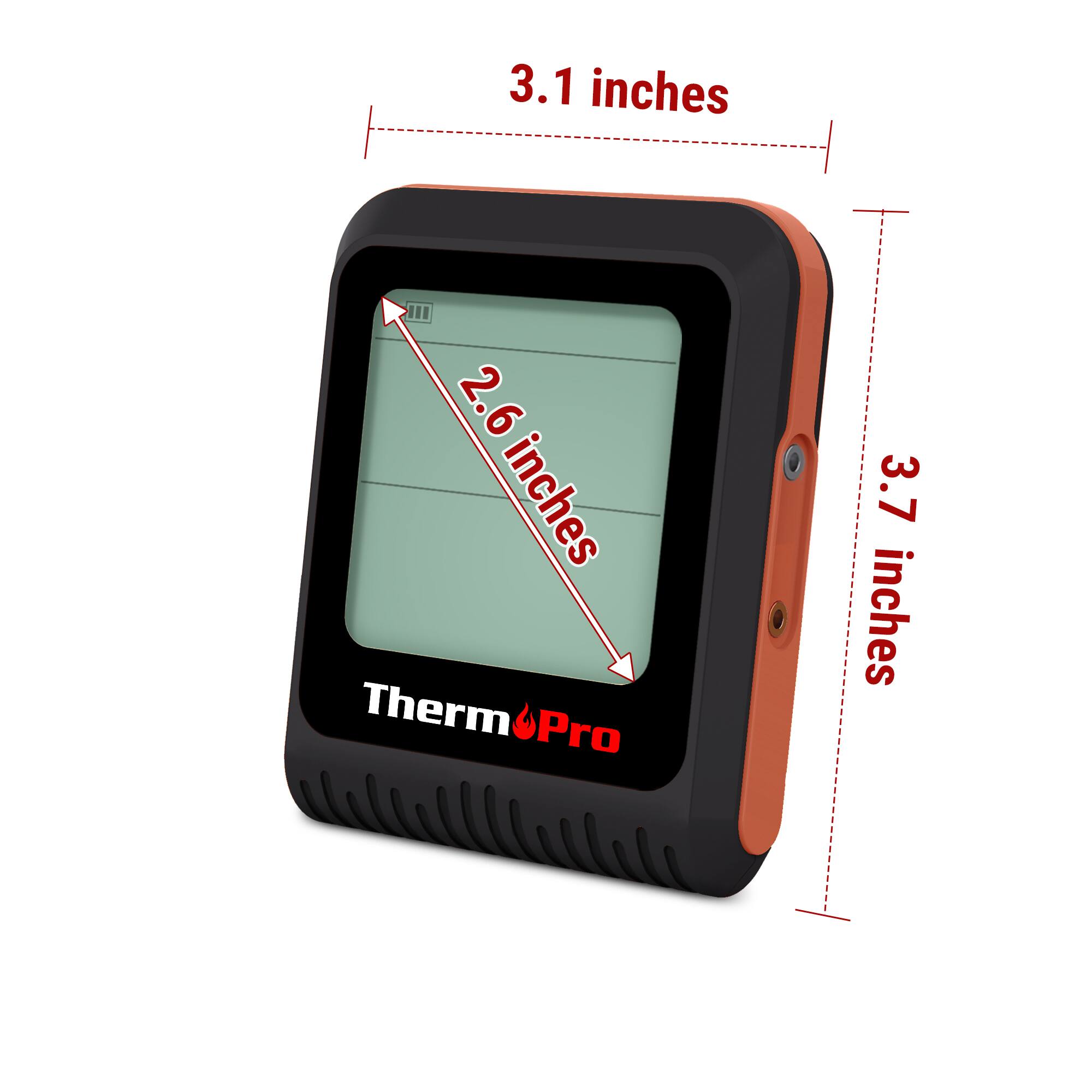 The text on the image reads: "3.1 inches 2.6 inches Therm Pro 3.7 inches."