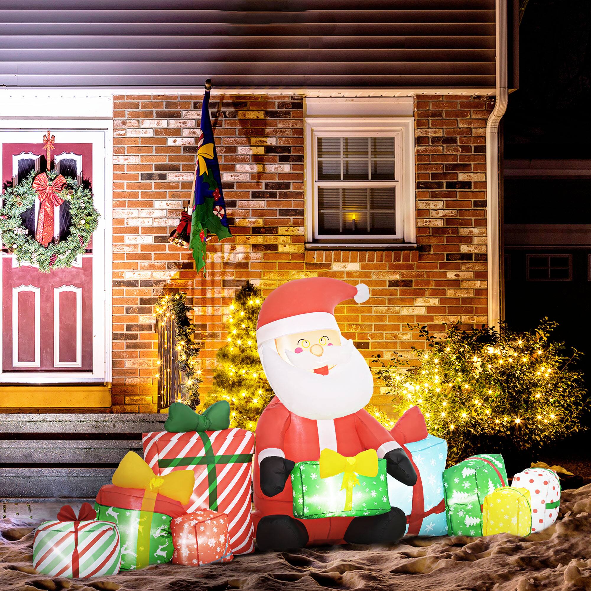Alt View 7. Outsunny - 4.4' Christmas Inflatables Santa Claus and Gift Boxes with White LED Lights, for Lawn Garden Party - Multi-colored.