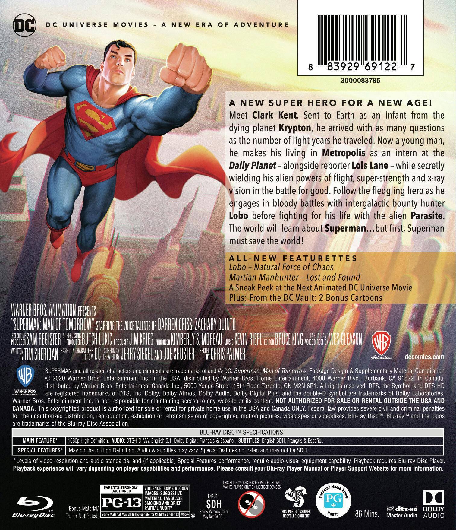 Back. Superman: Man of Tomorrow (with DVD) [Blu-ray].