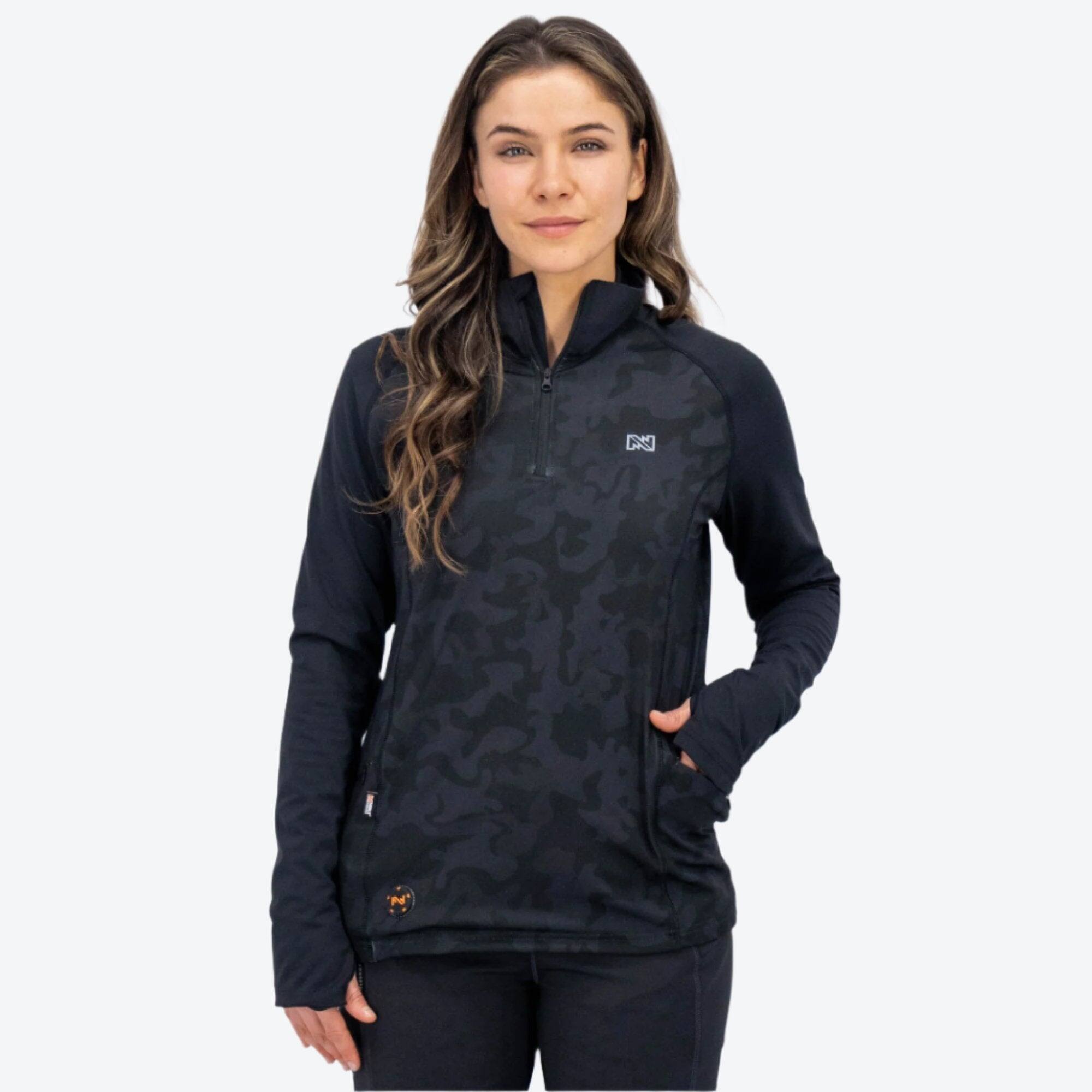 Front. Mobile Warming - Women's Proton Baselayer Heated Shirt - Black.