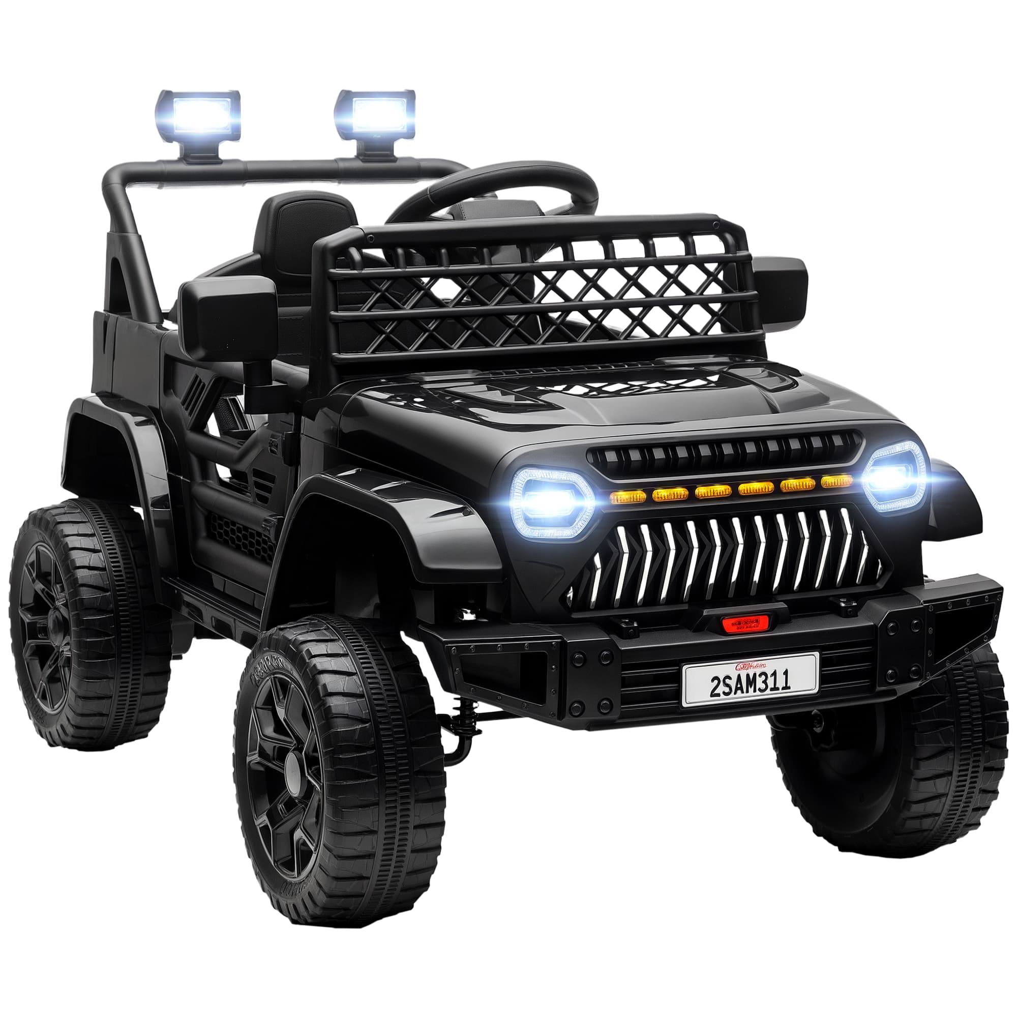 Qaba - 12V Ride On Truck, Battery Kids Electric Car with 4 Suspension Wheels, Remote, 3 Speeds, LED Lights, Horn, USB Music