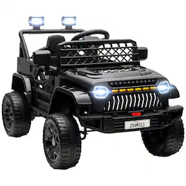 Qaba - 12V Ride On Truck, Battery Kids Electric Car with 4 Suspension Wheels, Remote, 3 Speeds, LED Lights, Horn, USB Music