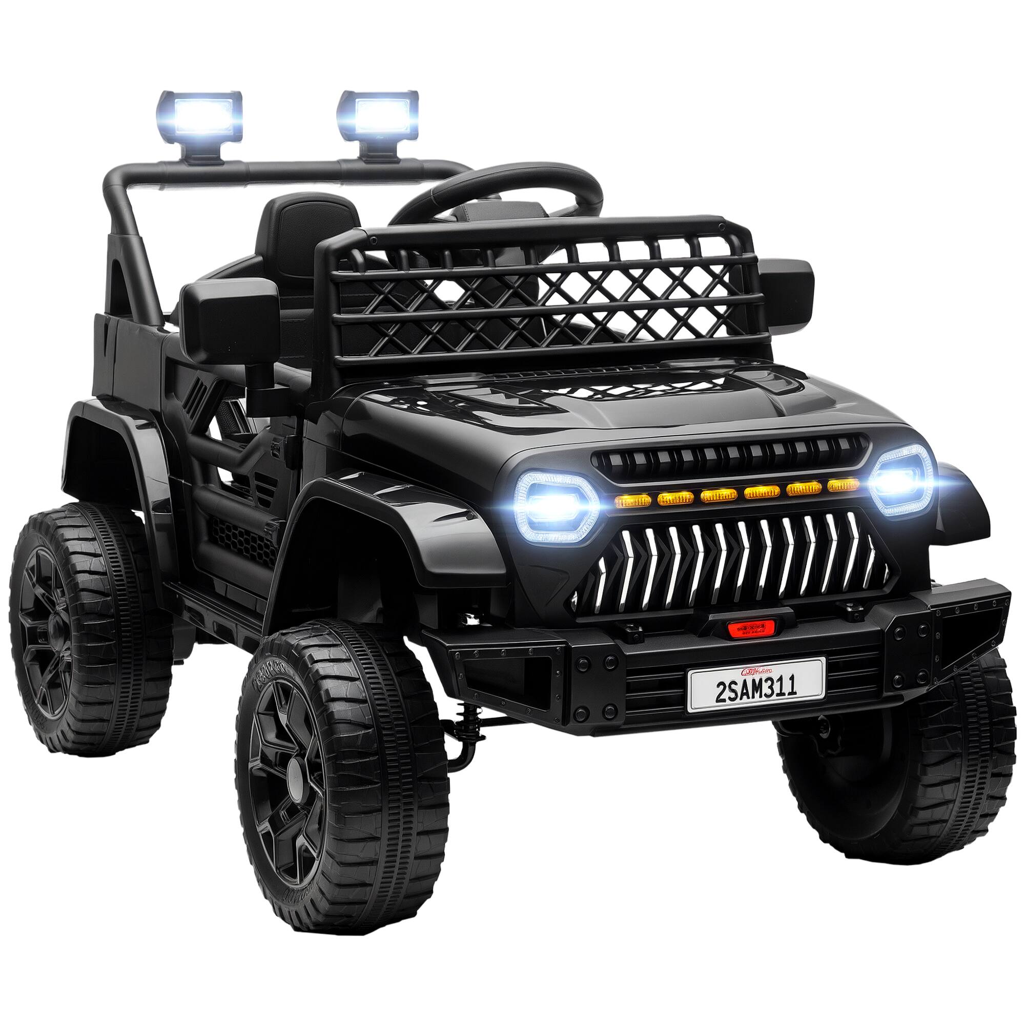 Qaba - 12V Ride On Truck, Battery Kids Electric Car with 4 Suspension Wheels, Remote, 3 Speeds, LED Lights, Horn, USB Music