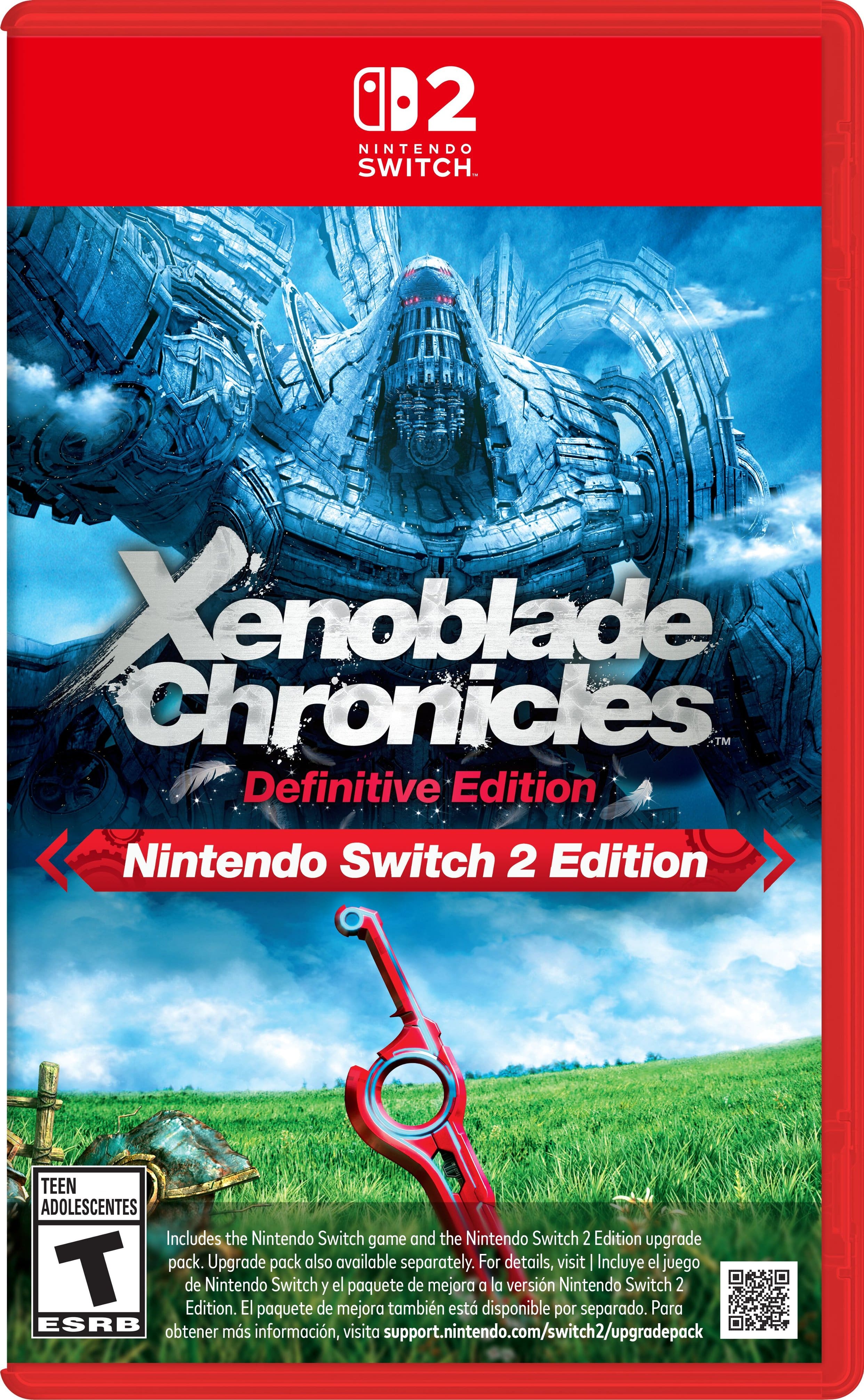 2 NINTENDO SWITCH Xenoblade Chronicles™ Definitive Edition Nintendo Switch 2 Edition TEEN ADOLESCENTES Includes the Nintendo Switch game and the Nintendo Switch 2 Edition upgrade pack. Upgrade pack also available separately. For details, visit | Incluye el juego T de Edition. Nintendo El paquete Switch de y el mejora paquete tambin de mejora est a disponible la versin por Nintendo separado. Switch Para 2 ESRB obtener ms informacin, visita support.nintendo.com/switch2/upgradepack - T (Teen 13+)