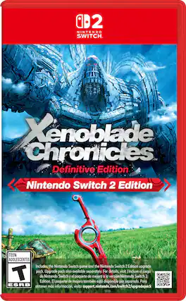 2 NINTENDO SWITCH Xenoblade Chronicles™ Definitive Edition Nintendo Switch 2 Edition TEEN ADOLESCENTES Includes the Nintendo Switch game and the Nintendo Switch 2 Edition upgrade pack. Upgrade pack also available separately. For details, visit | Incluye el juego T de Edition. Nintendo El paquete Switch de y el mejora paquete tambin de mejora est a disponible la versin por Nintendo separado. Switch Para 2 ESRB obtener ms informacin, visita support.nintendo.com/switch2/upgradepack - T (Teen 13+)