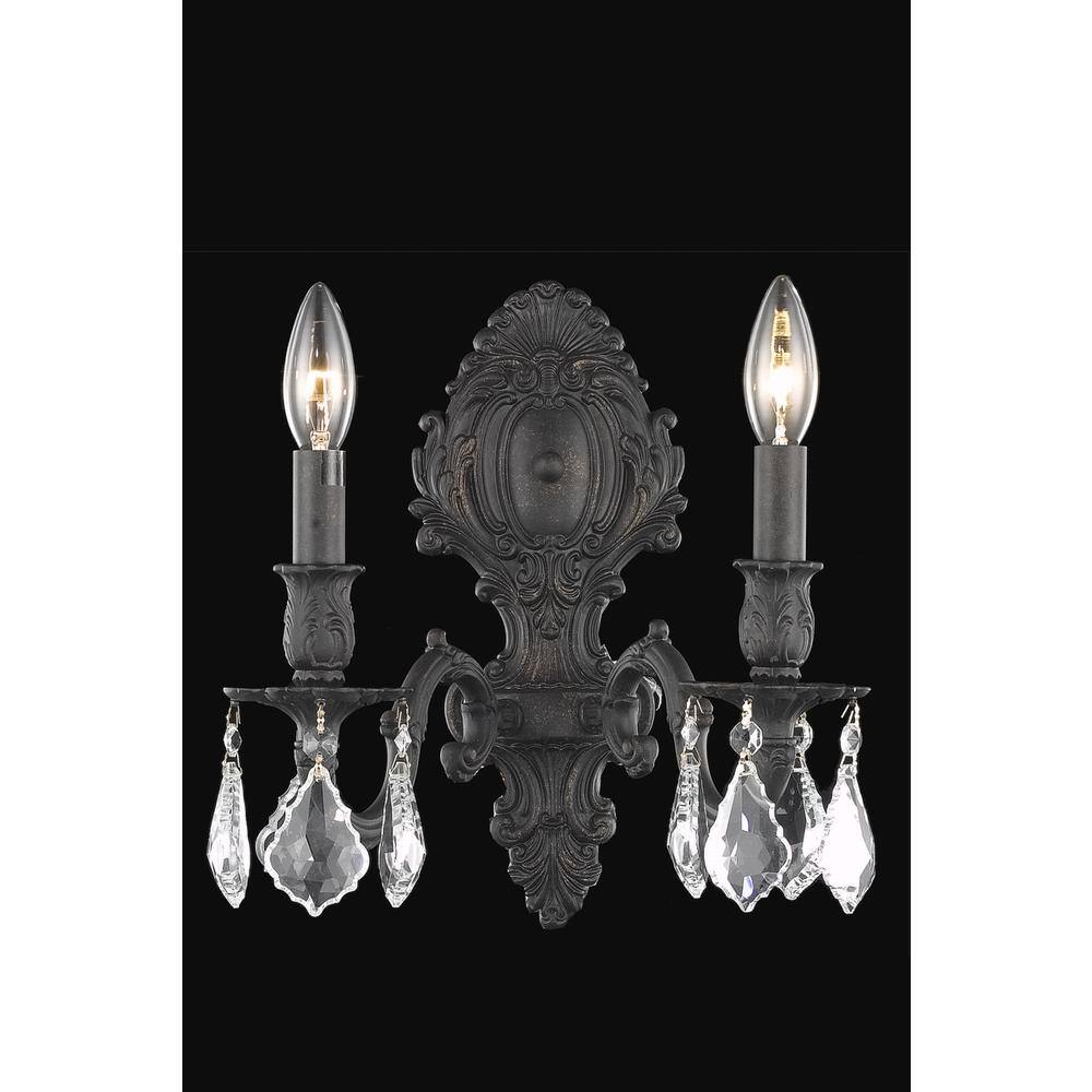 Angle. Elegant Lighting - Monarch 2 light Dark Bronze Wall Sconce Clear Royal Cut Crystal - Dark Bronze.