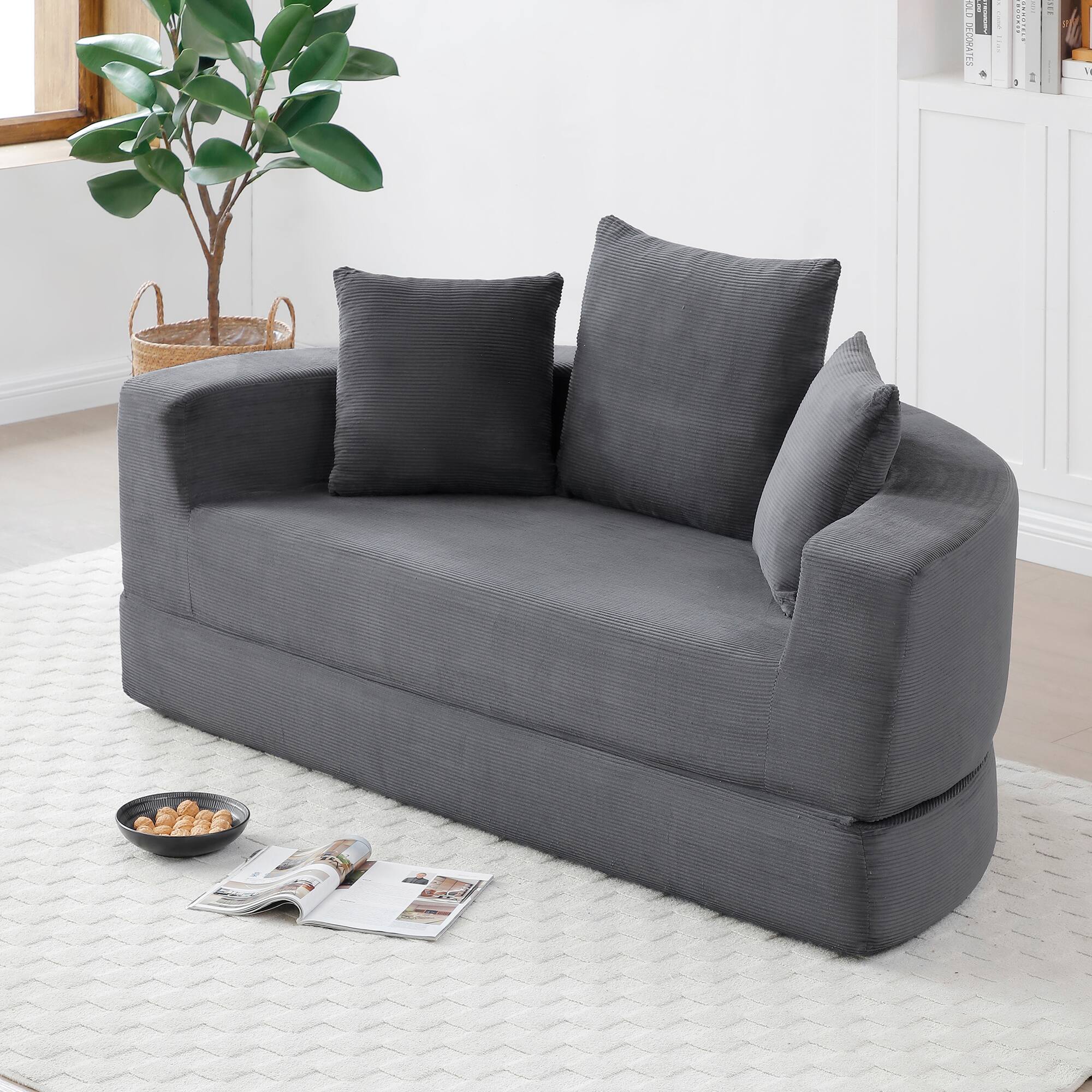 Alt View 4. Meqiodas - Convertible Sofa Couch Bed, Multi-Functional, Circular Bed, Adjustable Futon Sofa, No Assembly - Gray.