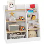 Front. Qaba - Tier Kids Bookshelf and Toy Storage Organizer with Book Rack, for Living Room, Kids Room, Playroom - White.