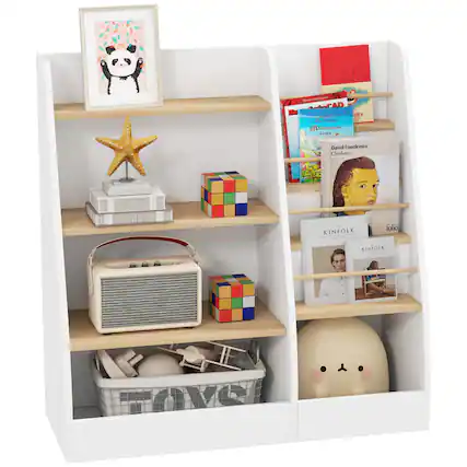 Front. Qaba - Tier Kids Bookshelf and Toy Storage Organizer with Book Rack, for Living Room, Kids Room, Playroom - White.