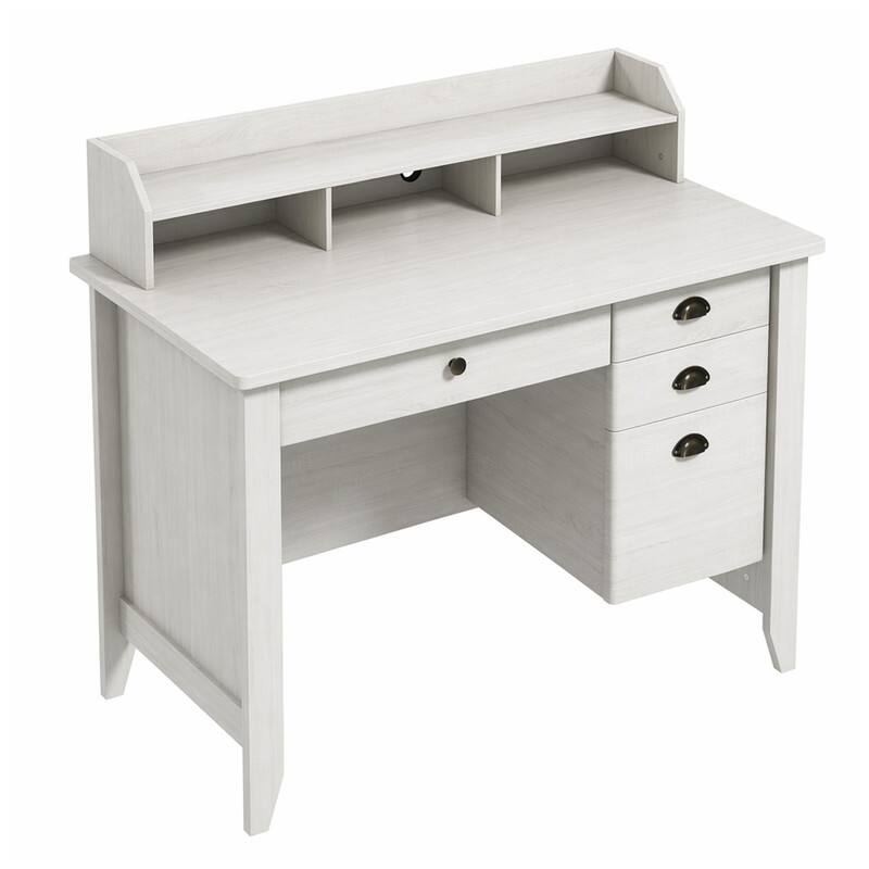 Alt View 4. WELLFOR - 43.5" Vintage Computer Desk with 4 Drawers & Monitor Stand, Study Writing Desk with Storage Shelves - White.