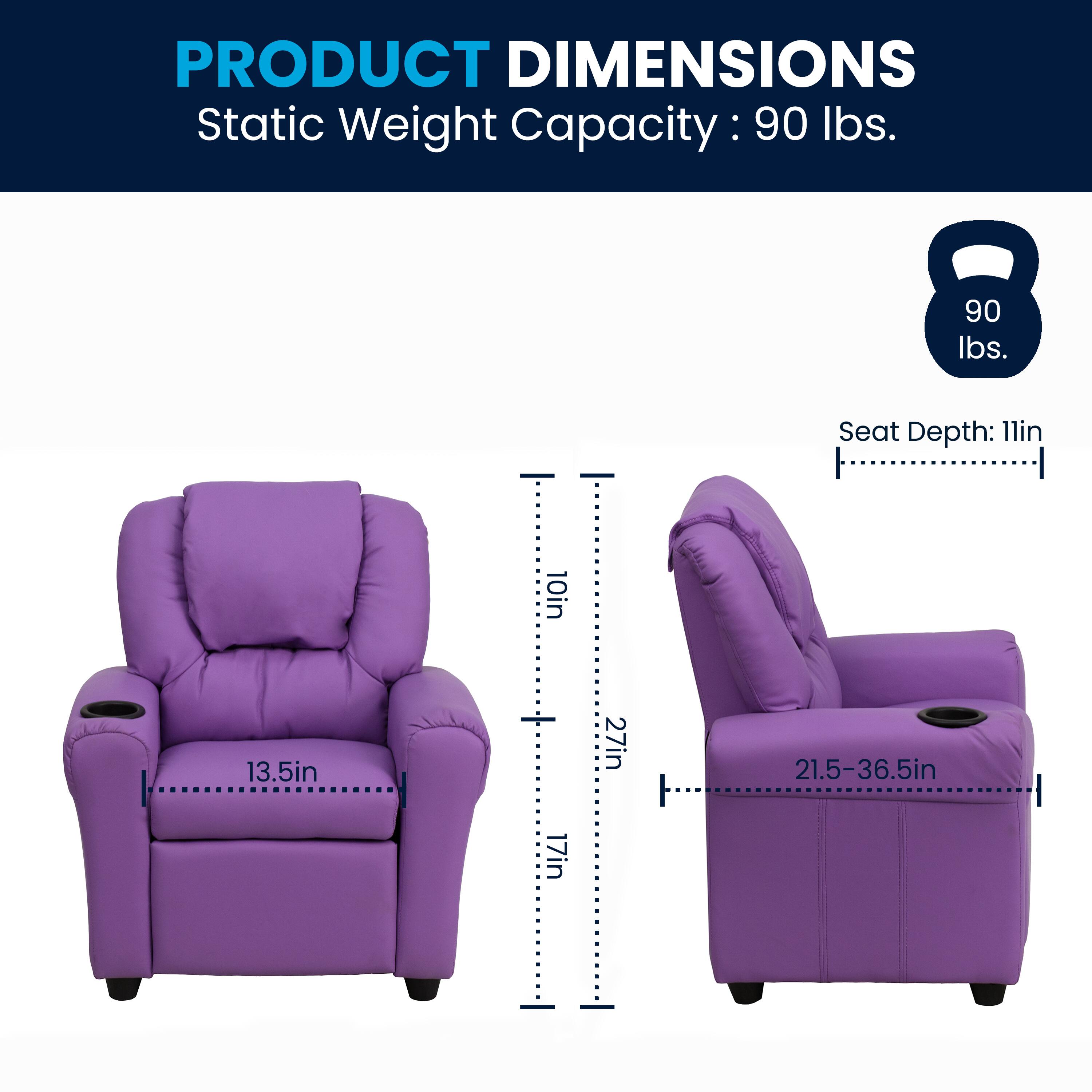 PRODUCT DIMENSIONS  
Static Weight Capacity: 90 lbs.  
Seat Depth: 11in  
Seat Width: 10in  
Armrest Height: 13.5in  
Overall Height: 27in  
Overall Width: 21.5-36.5in  
Overall Depth: 17in