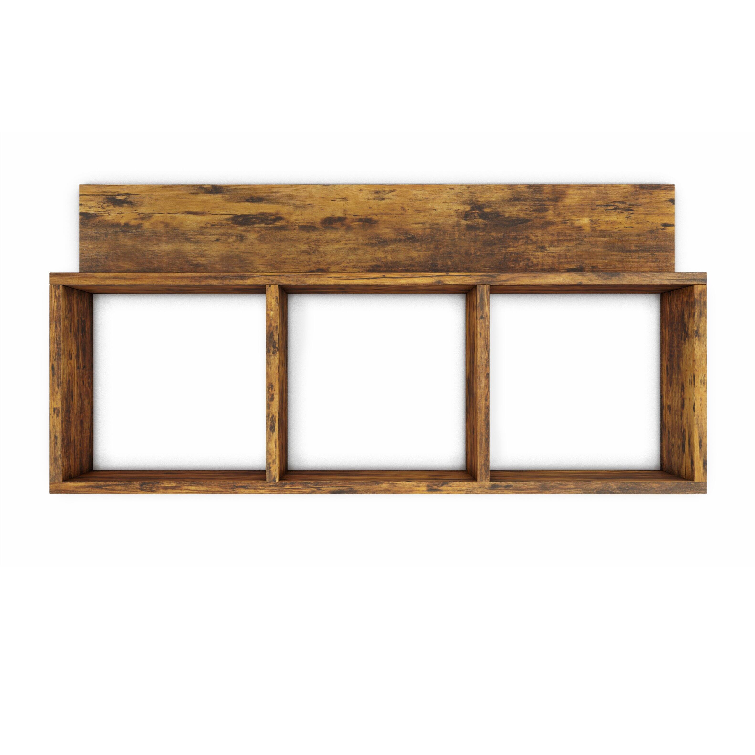 Back. Danya B - Rustic Triple Cubed Floating Shelf with Ledge - Aged Wood - Pine.