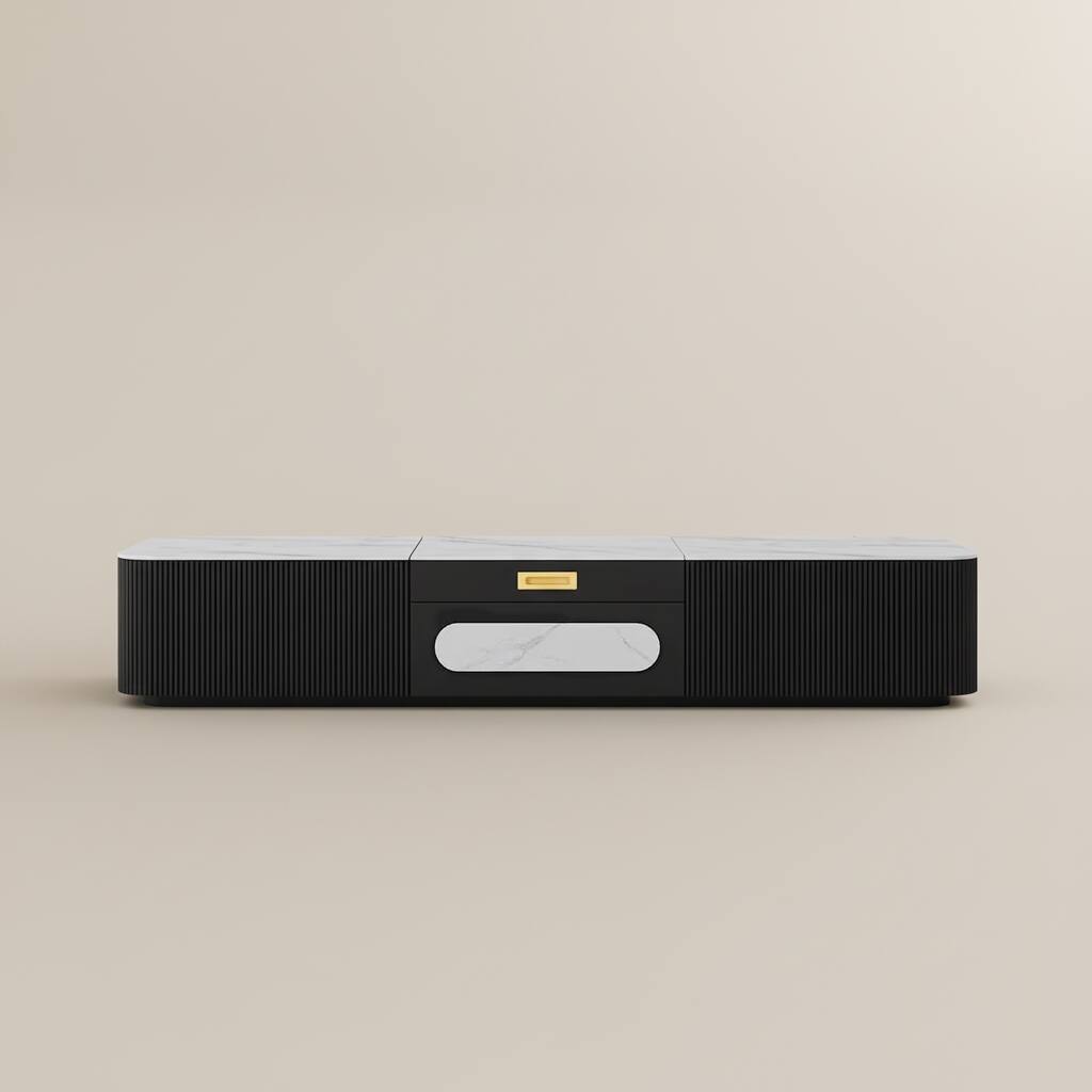 Alt View 5. POVISON - 63" Modern TV Stand for Projector Sintered Stone TV Cabinet with Drawers for Home Theater, Black & White - White & Black.