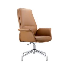 LeisureMod - Summit Ergonomic Office Chair with Faux Leather, Adjustable Height & Swivel for Home or Work - Acorn Brown