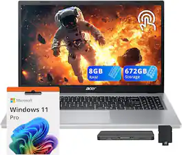 Acer - Aspire Go 15.6" FHD Touchscreen Laptop,AMD Ryzen 5 7520U,8GB LPDDR5,512GB SSD+160GB Dock Station,Win 11 Pro - Silver