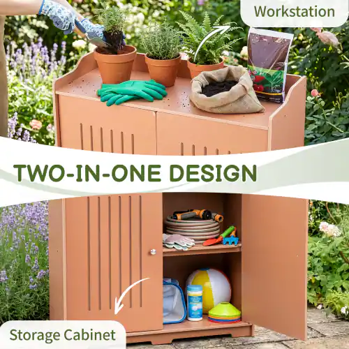 Box Backboard Winado Storage Cabinet PVC 2 in 1 Workstation, Patio Storage Box with ...