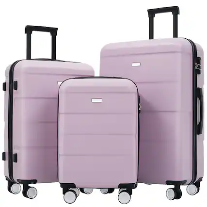 Front. HTUTWOO - Hardshell Luggage Sets 3 Piece-Double Spinner Wheels Suitcase with Handle Password Lock,Lightweight 20"+24"+28" Luggages - Pink Purple.