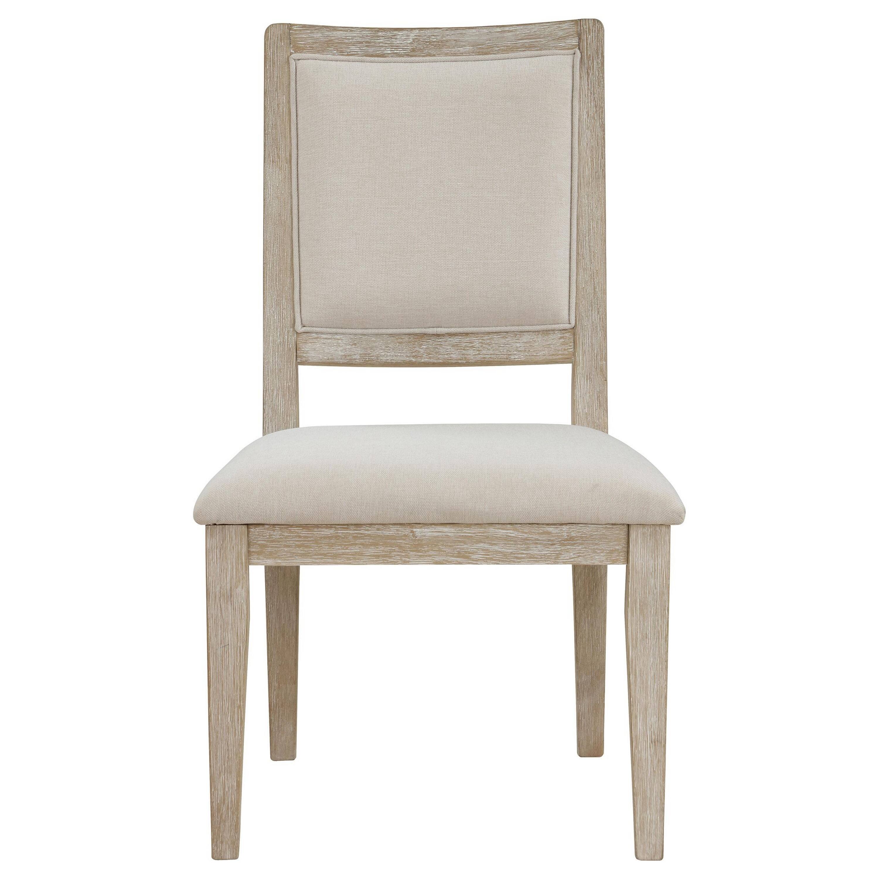 Alt View 1. Manhattan Lane - Eva Dining Side Chair Set of 2, Square Back, White Wood, Beige Fabric - Beige, White.