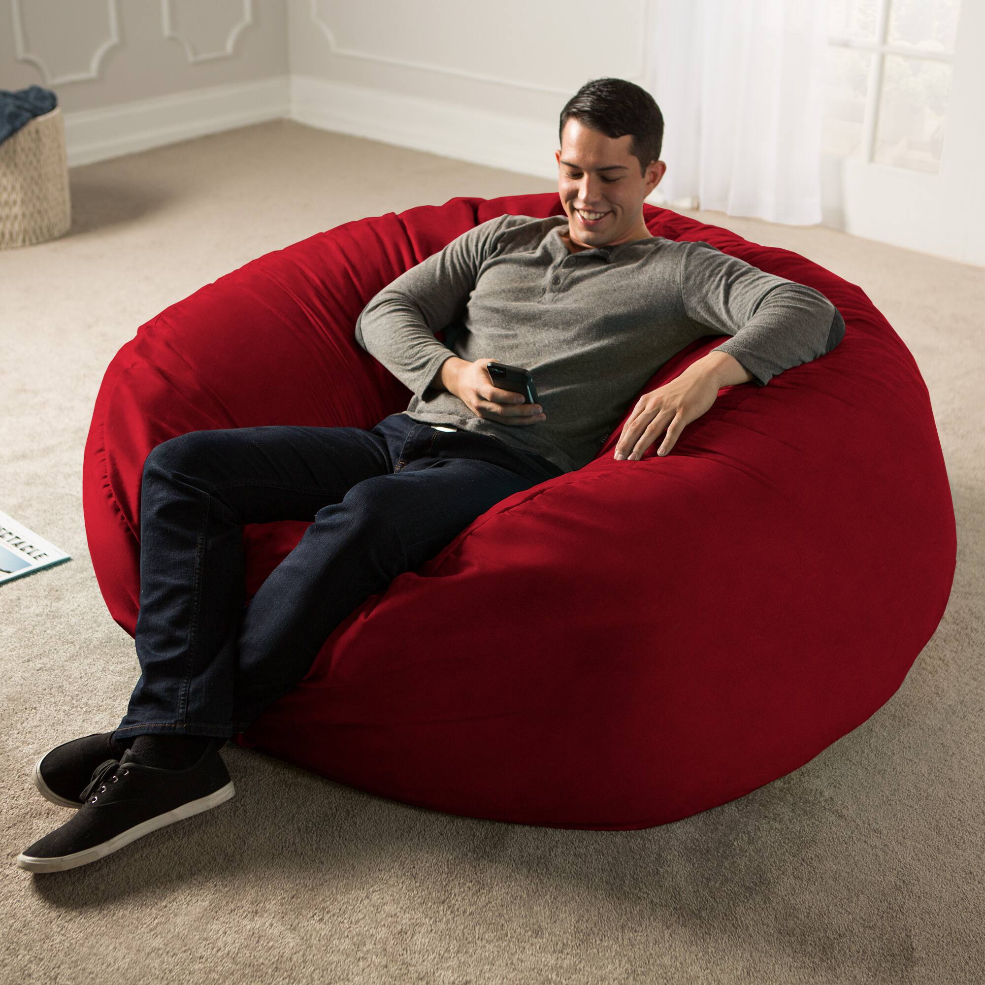 Alt View 2. Jaxx - Jaxx Saxx 5 Foot Large Bean Bag w/ Removable Cover, Cinnabar - Cinnabar.