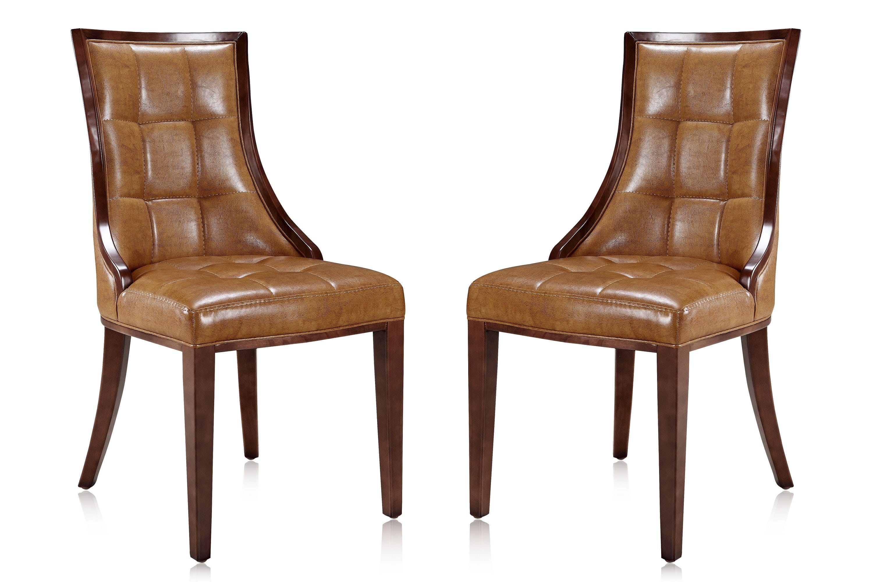 Manhattan Comfort - Fifth Avenue Traditional Wood Upholstered Dining Chair - Set of 2 - Saddle Brown