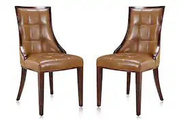 Manhattan Comfort - Fifth Avenue Traditional Wood Upholstered Dining Chair - Set of 2 - Saddle Brown