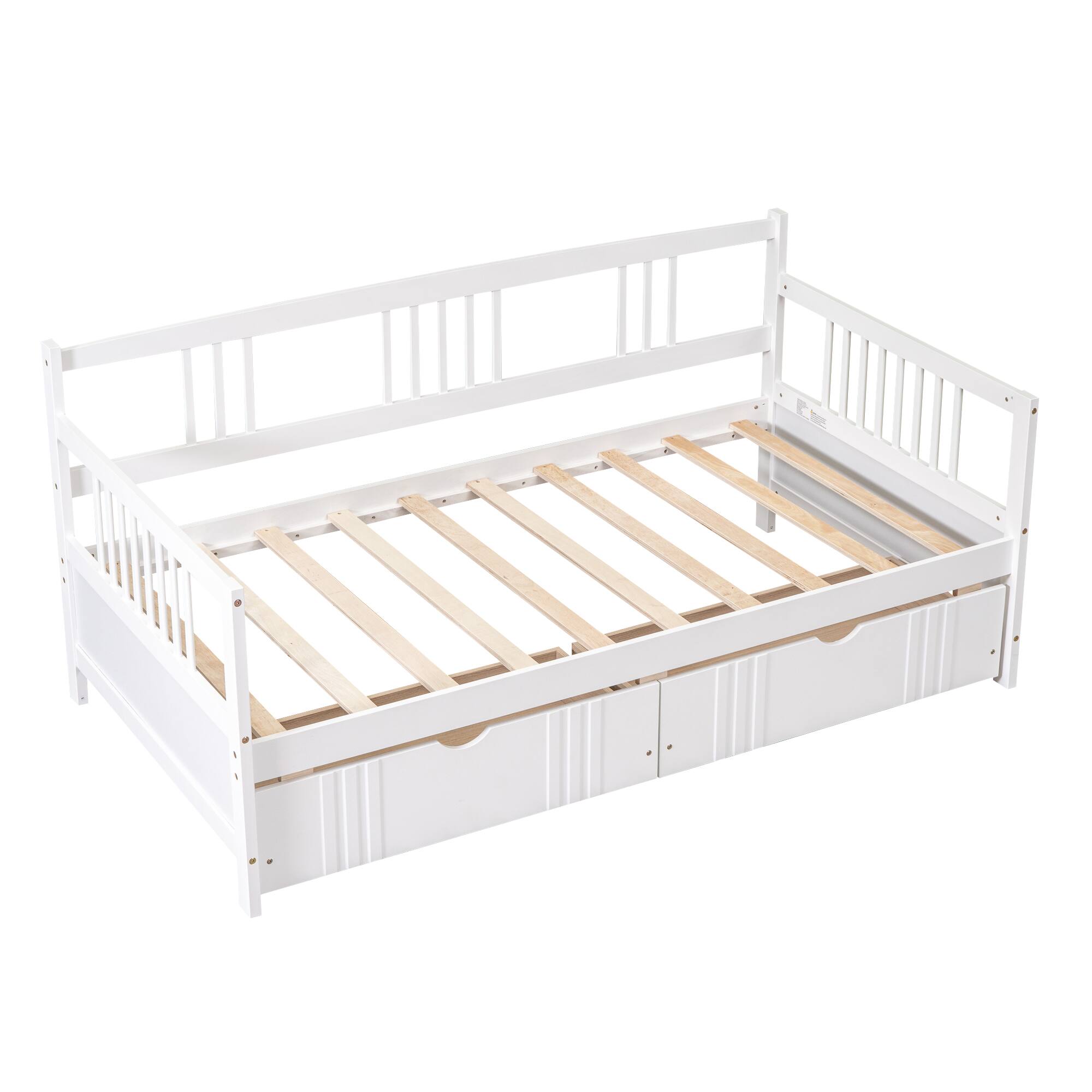 Alt View 10. Whisen - Wood Daybed with Two Storage Drawers, Multi-Functional Sofa Bed Frame - White.