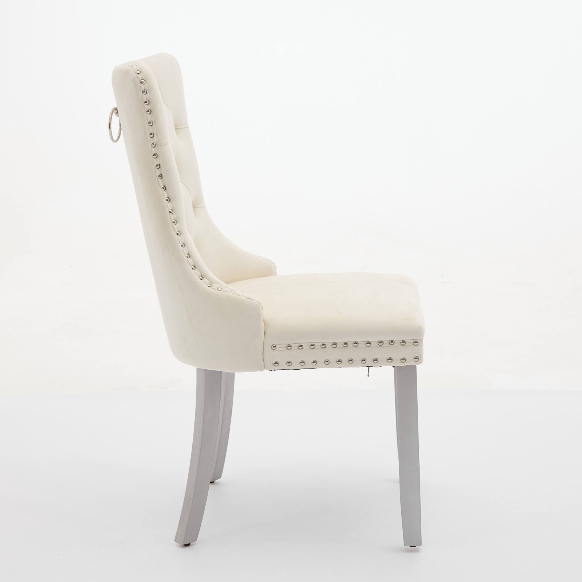 Back. GOODSILO - Modern High-End Tufted Velvet Upholstered Dining Chairs with Solid Wood Legs and Nailhead Trim, Set of 2 - Milk White.